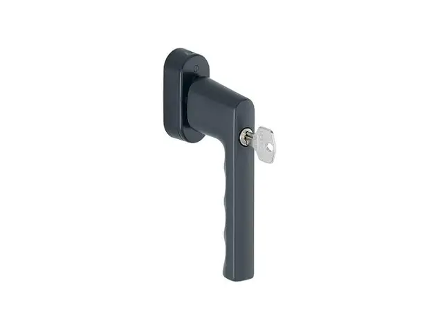 Ручка оконная алюминиевая с ключом HOPPE Hamburg SecuForte , штифт vario fit 32-42 мм, 45°, 2 винта М5х45,  2 винта М5х50, черный матовый