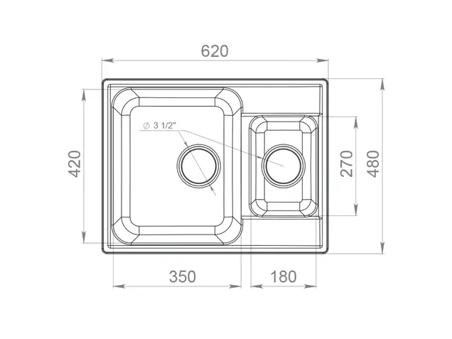 Мойка врезная GF-QUARZ (Z09) 62х48см, цвет белый, кварц