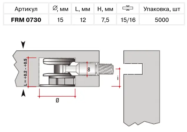 FIRMAX Эксцентрик Минификс D15x12 мм, для плит 15/16 мм, цинк, никель