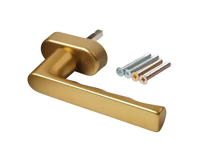 Ручка оконная алюминиевая  HOPPE Hamburg SecuForte, штифт vario fit 32-42 мм, 45°, 2 винта М5х45,  2 винта М5х50, золото