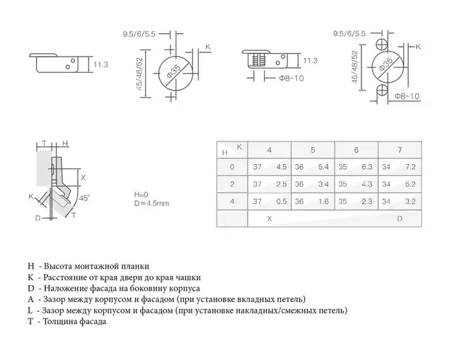 Петля для угловых дверей 45° Firmax Smartline, Clip On, без доводчика, 48мм, 35 мм чашка