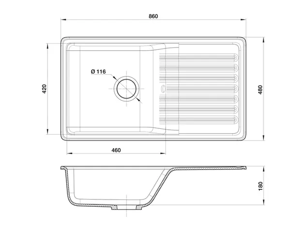 Мойка врезная с крылом GF-QUARZ (Z73) 860*480, черный