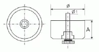 PI04 Опора регулируемая, L=27мм, черная