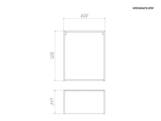 Корпус навесной 600*340 высотой 720 под 2 складных фасада с сушкой (Free Fold), ЯШТ 3128