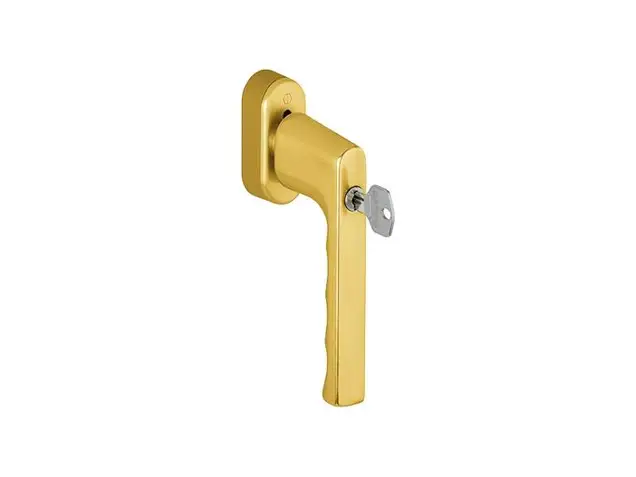 Ручка оконная алюминиевая с ключом HOPPE Hamburg SecuForte , штифт vario fit 32-42 мм, 45°, 2 винта М5х45,  2 винта М5х50, золото