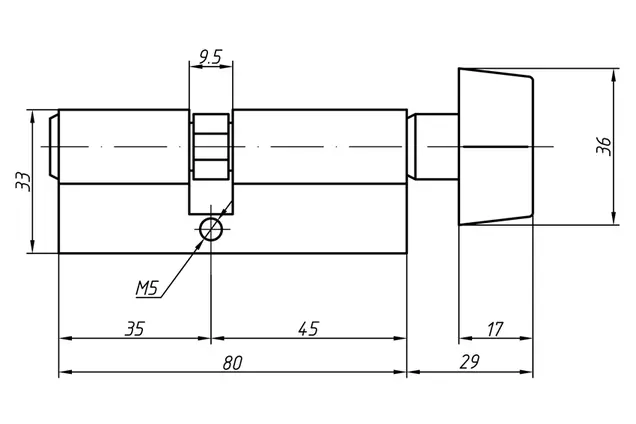 Цилиндр профильный MAXBAR с плоской ручкой CVG/K 45(ручка)/35 (ключ),никелированный