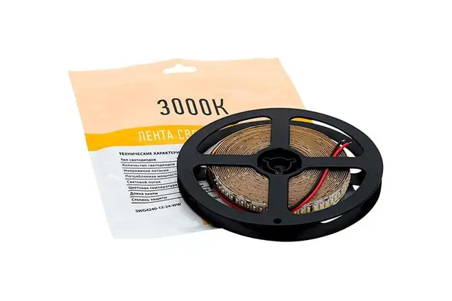 Лента светодиодная 3014/240, 12V, 5м, теплый белый 3000К, IP20, 24W/м