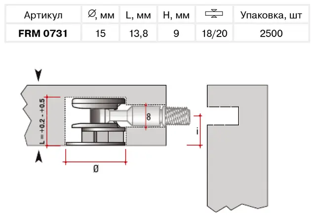 FIRMAX Эксцентрик Минификс D15x13.5 мм, для плит 18/20 мм, цинк