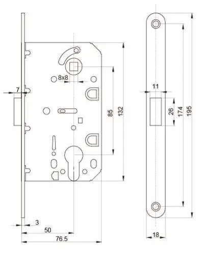 Замок магнитный MAXBAR с ответной планкой, 50x85x18, PZ, универсальный, хром матовый