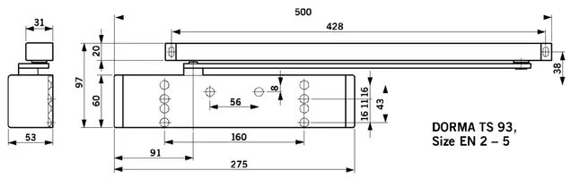 Доводчик Dorma TS-93 G EN2-5 без тяги, Серебристый