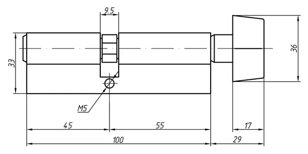 Цилиндр профильный MAXBAR с плоской ручкой CVG/K 55(ручка)/45(ключ),никелированный