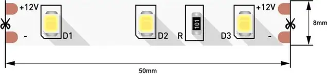 Лента светодиодная 2835/60, 12V, 5м, теплый белый 3000К, IP20, 4.8W/м