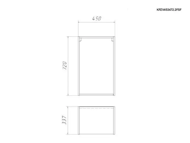 Корпус навесной 450*340 высотой 720 под 2 складных фасада с сушкой (Free Fold), ЯШС 3127