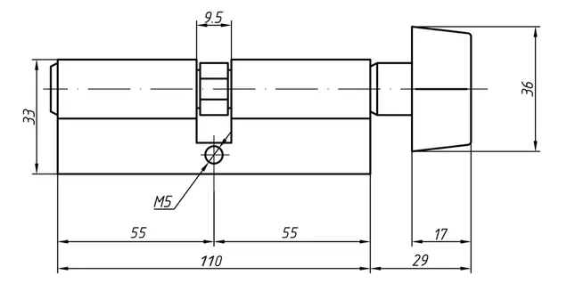 Цилиндр профильный MAXBAR с плоской ручкой CVG/K 55(ручка)/55(ключ),никелированный