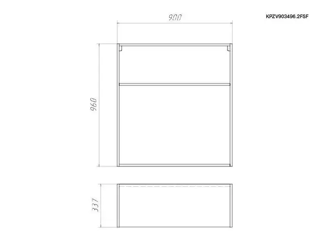Корпус навесной высокий 900*340 высотой 960 под 2 складных фасада с сушкой (Free Fold), ЯШС 3127