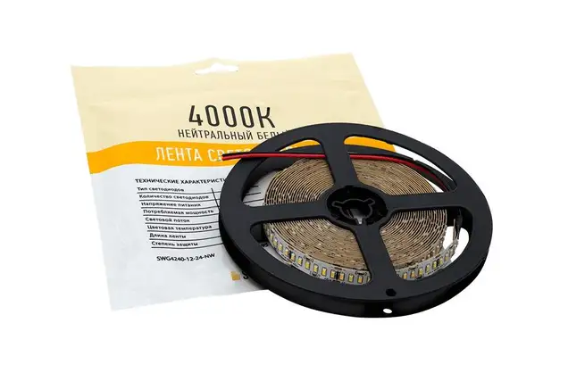 Лента светодиодная 3014/240, 12V, 5м, нейтральный белый 4000К, IP20, 24W/м