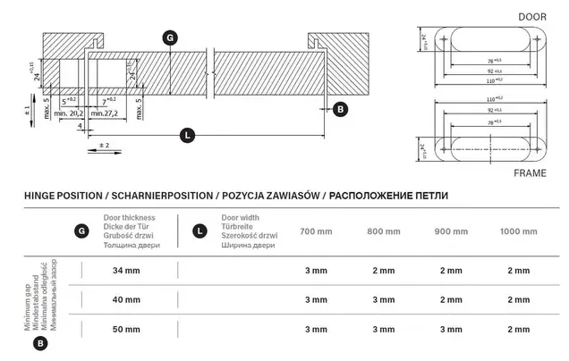 Петля дверная скрытая универсальная, 3D, 110x24 мм, 60 кг, цамак, черный матовый, с 4 мет. колпачками