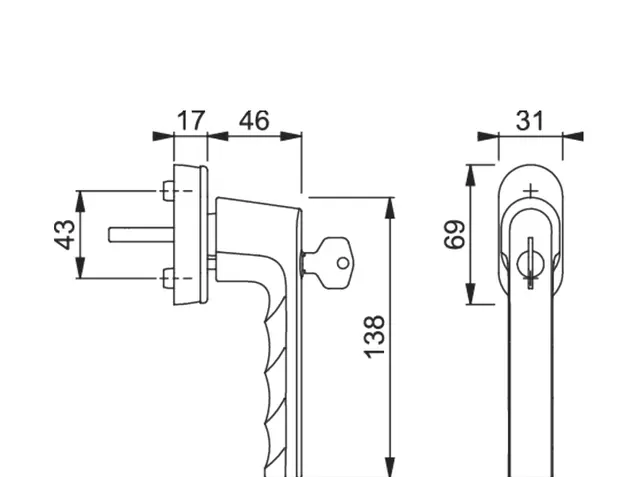 Ручка оконная алюминиевая с ключом HOPPE Hamburg SecuForte , штифт vario fit 32-42 мм, 45°, 2 винта М5х45,  2 винта М5х50, титан