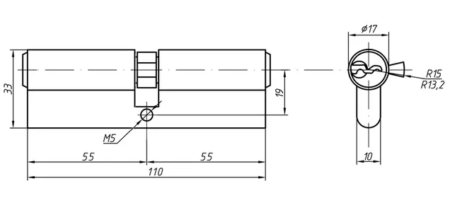 Цилиндр профильный MAXBAR 847/K 55-55, никелированный