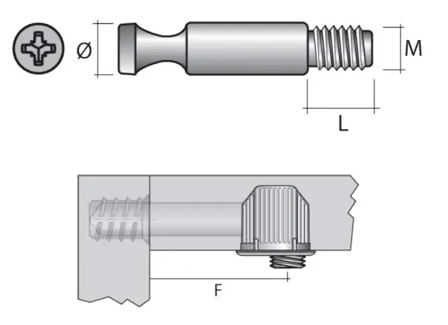 TF80 Дюбель конической стяжки TRIO, D7x21 мм, М6, сталь, цинк. покр.