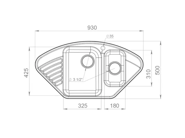 Мойка врезная угловая GF-QUARZ (Z14) 93х50см, цвет черный, кварц