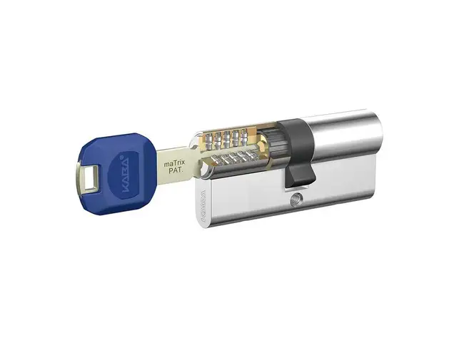 цилиндр KABA maTrix 80 (40+40), 3 ключа Large Key с голубой пластиковой клипсой, НИКЕЛЬ