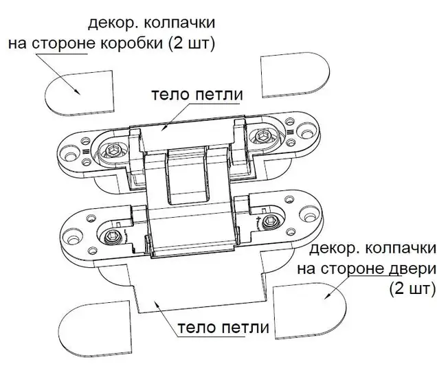 (1 кор.=2 петли) Петля скрытая ELEMENTIS, универсальная, 3D, 130x25/32 мм, 80 кг, цамак, белый матовый