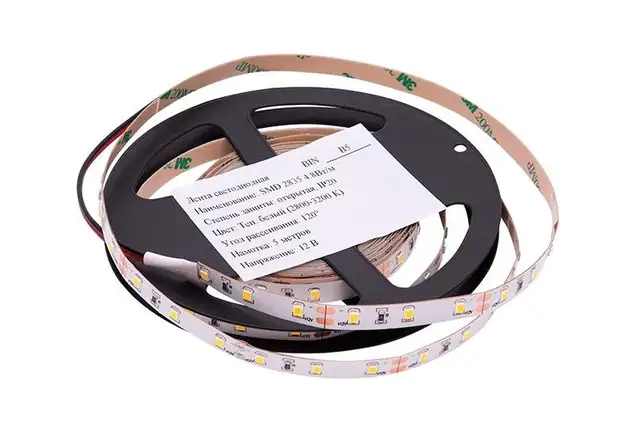 Лента светодиодная 2835/60, 12V, 5м, теплый белый 3000К, IP20, 4.8W/м