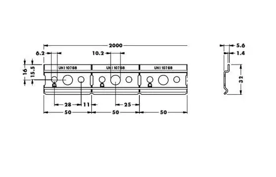 874ACZ120005P Шина для навесов L=2м H=32мм с насечк. 50мм, сталь оцин.