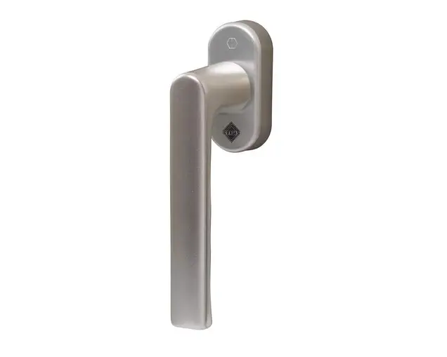 Ручка оконная алюминиевая  HOPPE Hamburg SecuForte с логотипом VEKA, штифт vario fit 32-42 мм, 45°, 2 винта М5х45,  2 винта М5х50, серебро
