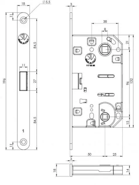 Замок магнитный WC 50x8x96x6 штульп овал 18 мм, серый крашенный с ответной планкой W8 и винтами