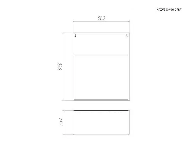 Корпус навесной высокий 800*340 высотой 960 под 2 складных фасада с сушкой (Free Fold), ЯШТ 3128